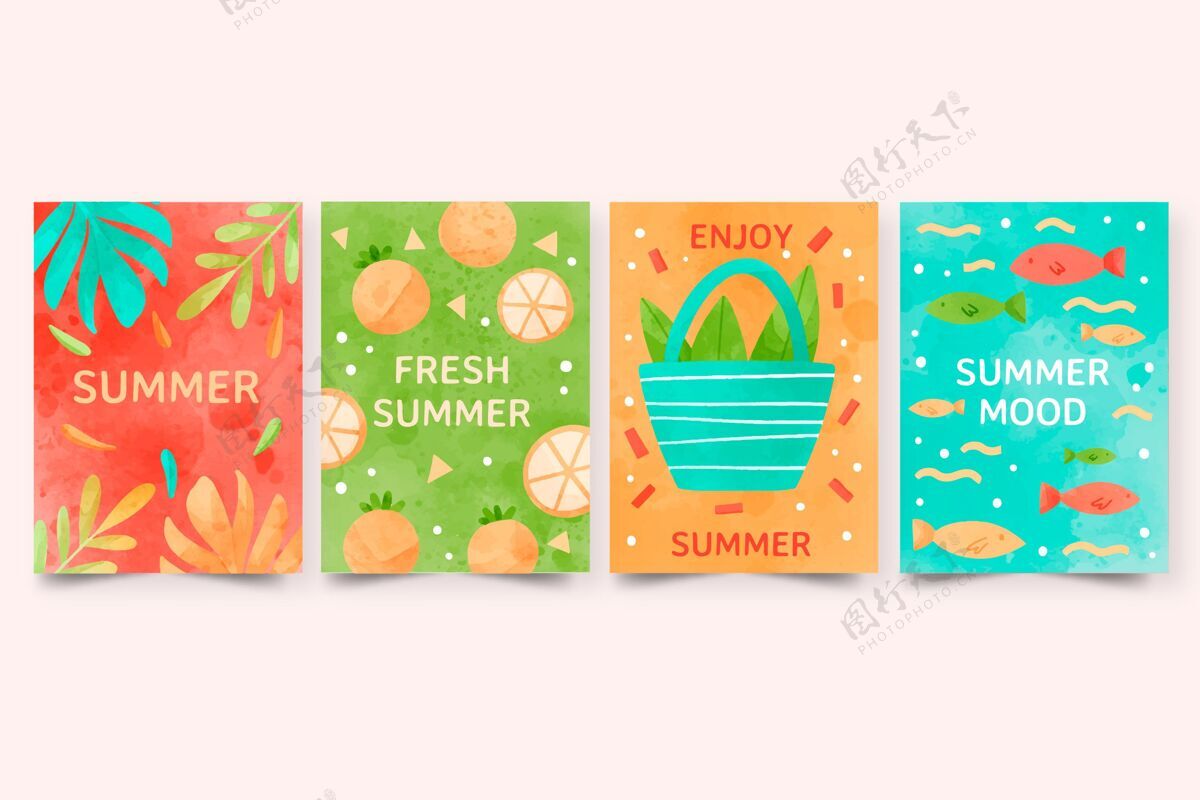 分类手绘水彩画夏季卡片收藏夏季卡片模板夏季夏季卡片