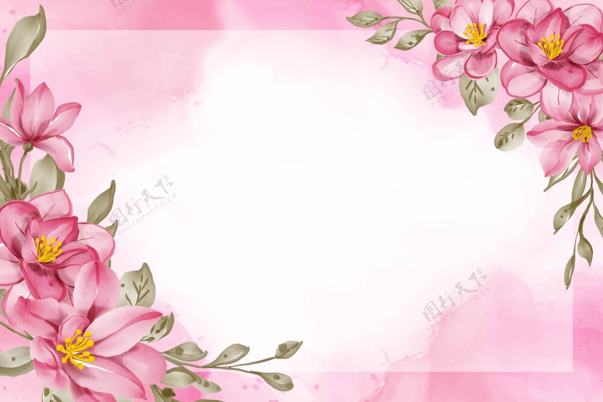 叶美丽的花朵粉色水彩框架背景开花水彩植物