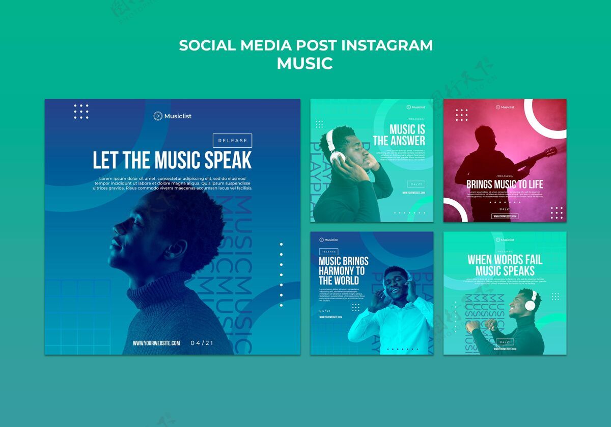 帖子Instagram为音乐爱好者发布了一系列的帖子设置歌曲Instagram帖子