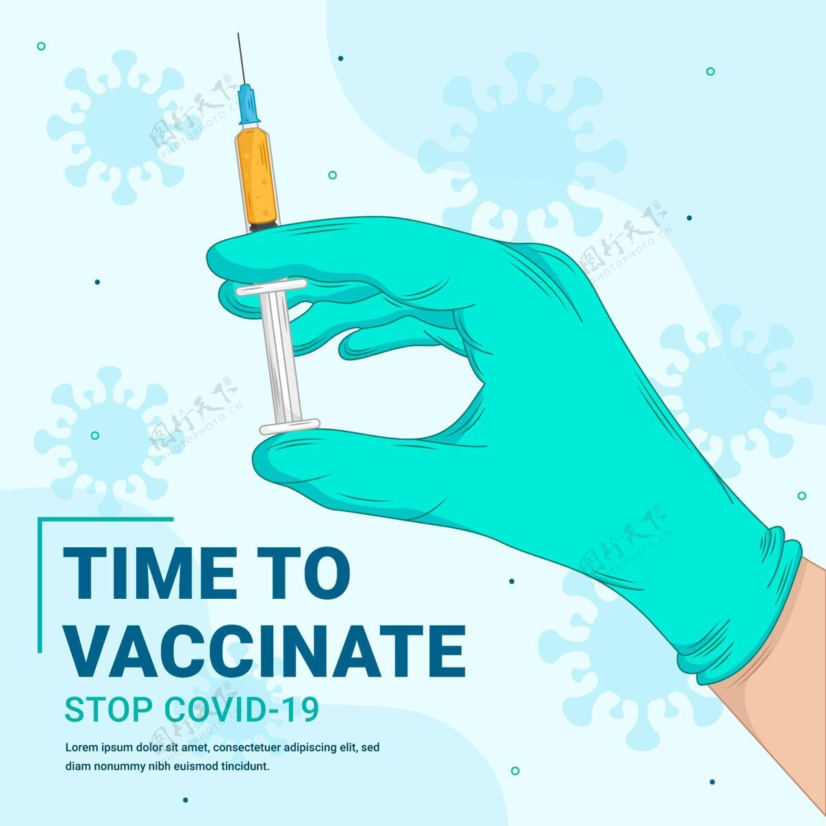 流感手绘covid-19疫苗横幅模板医用手套危险疾病