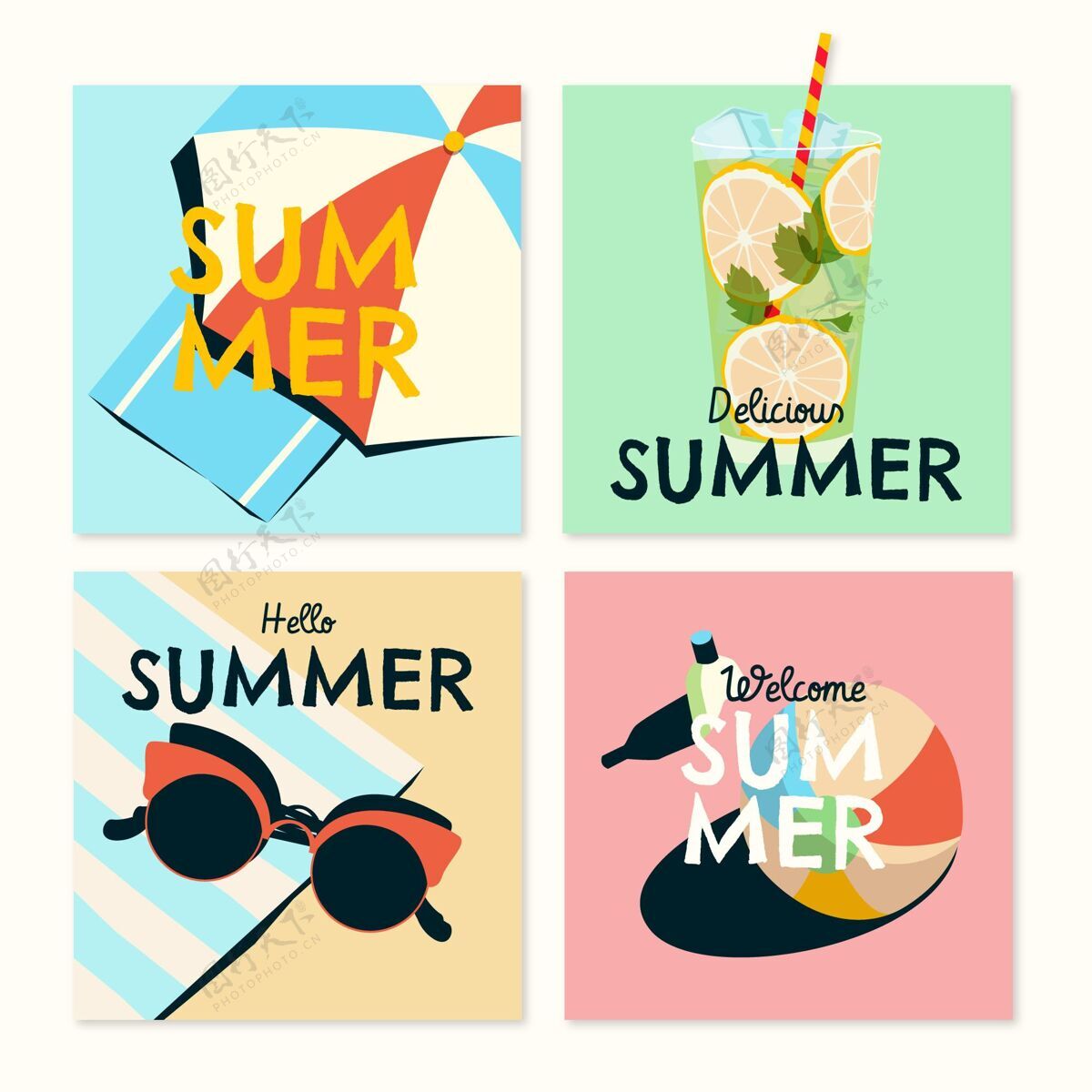 套装手绘夏季卡片系列收藏夏季夏季卡片收藏