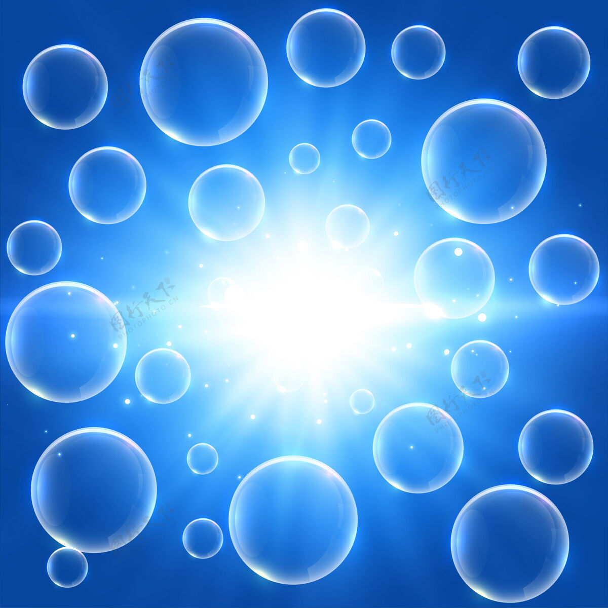 闪亮水泡发光蓝色插图反射透明气泡