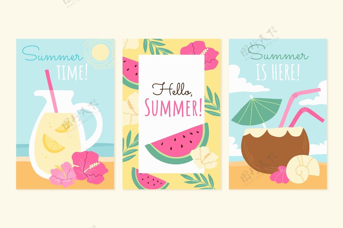 夏季卡片模板手绘夏季卡片系列夏季季节包装