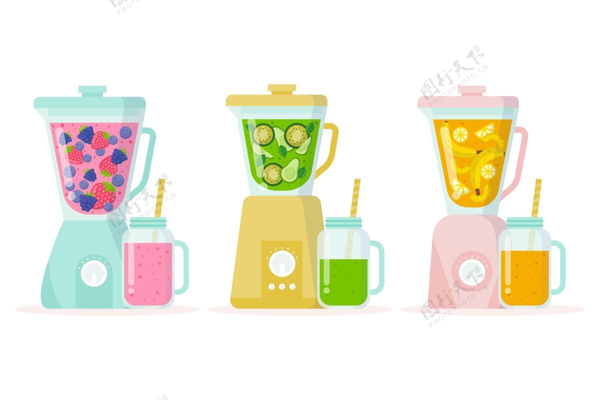 排毒平面设计的果汁在搅拌机玻璃自制搅拌机水果