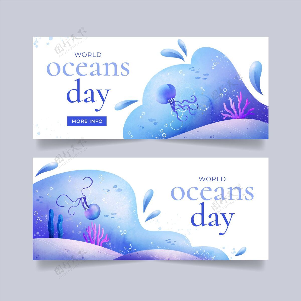 庆典手绘水彩画世界海洋日横幅模板世界海洋日世界海洋日横幅生态