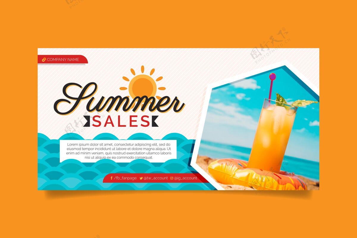 折扣平面夏季销售横幅与照片模板收购夏季夏季销售横幅