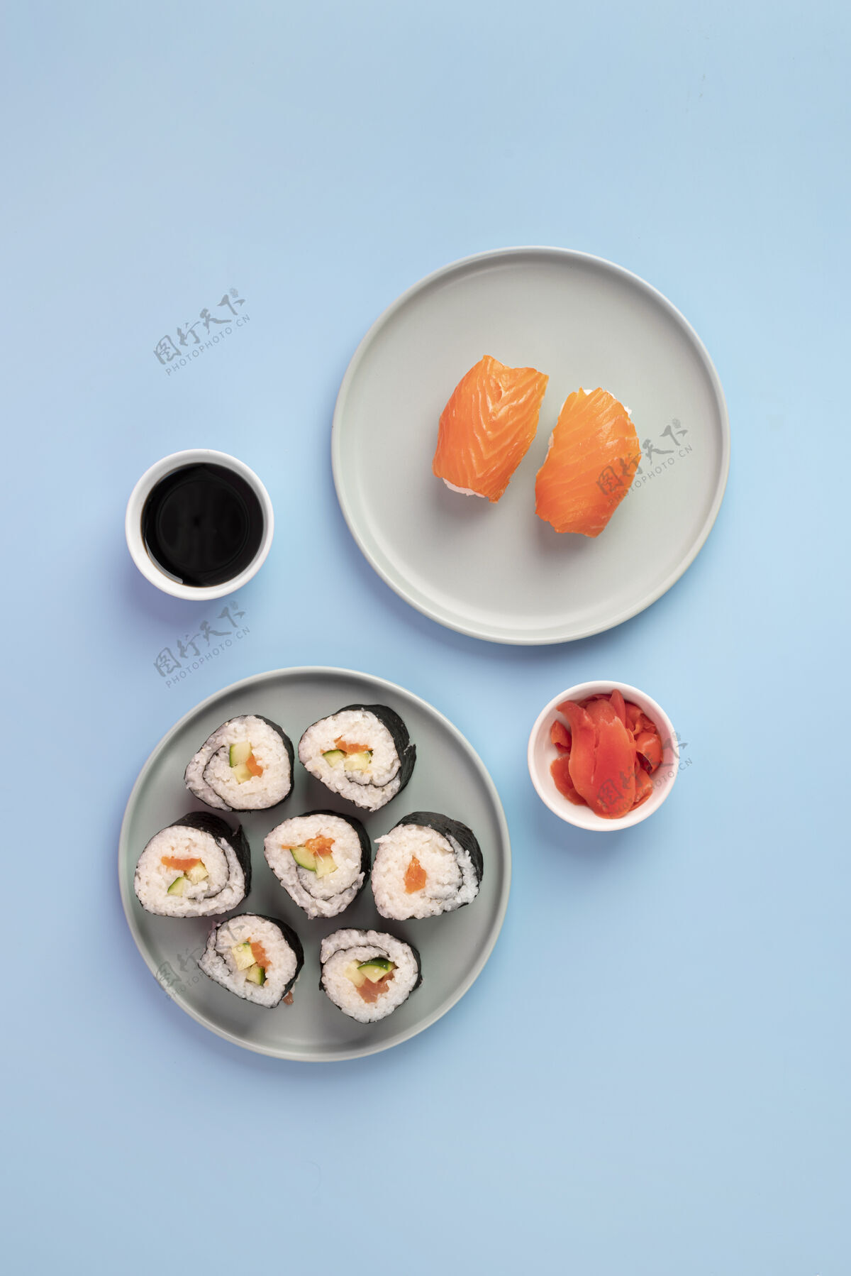 食物俯瞰美味的寿司布置美味烹饪食品