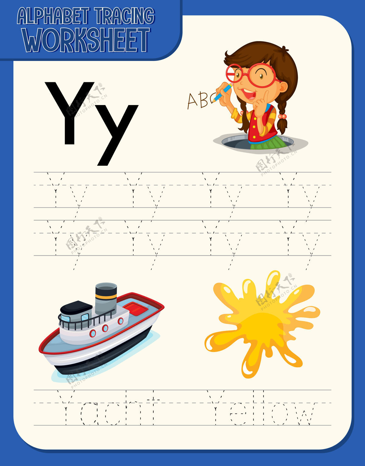 小学字母表跟踪工作表与字母y和y幼儿园运动学习