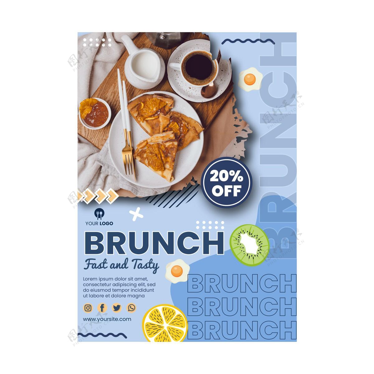 营养早午餐传单模板与照片印刷品厨房食品