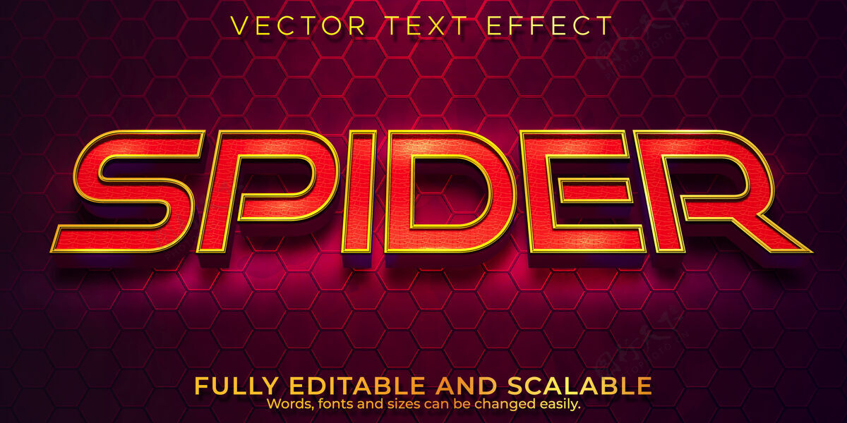 人蜘蛛电影文本效果 可编辑的红色和金色文本样式显示红电影