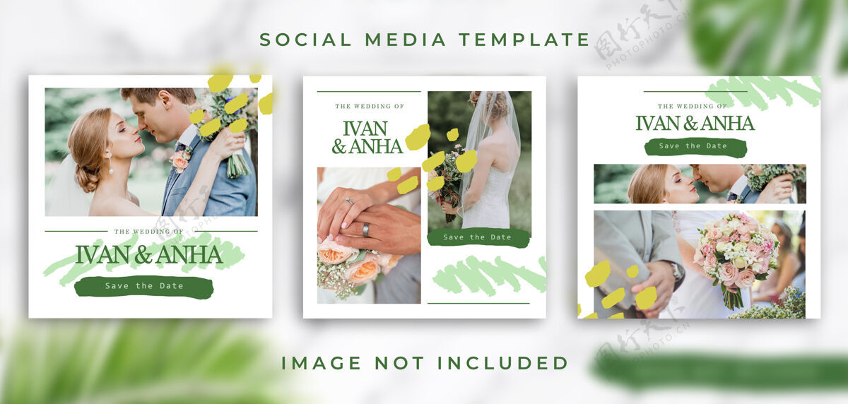 自然婚礼社交媒体模板包订阅绿色仪式