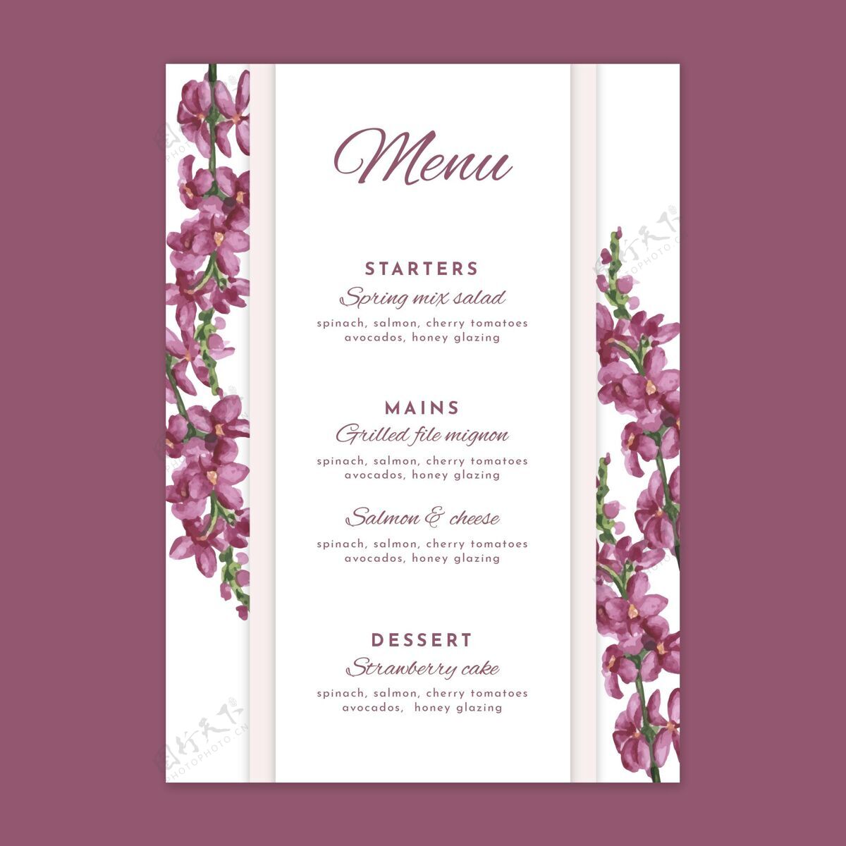 菜单花卉设计婚礼菜单模板菜单模板爱特别