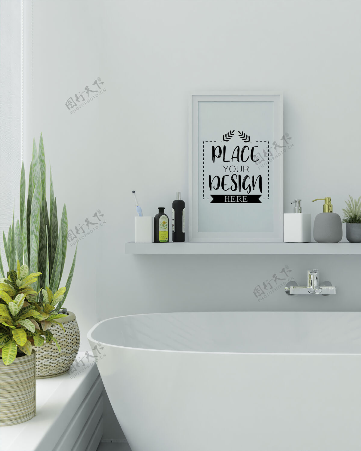 室内浴室内部海报框架模型浴室房间房子