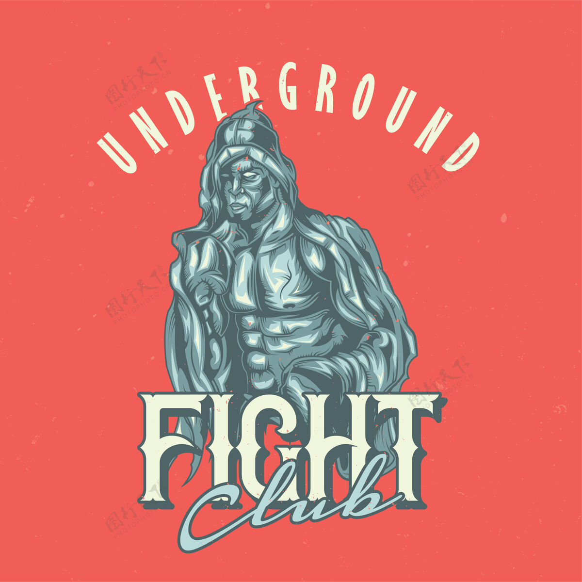 手套T恤标签设计与框斗士拳击力量运动
