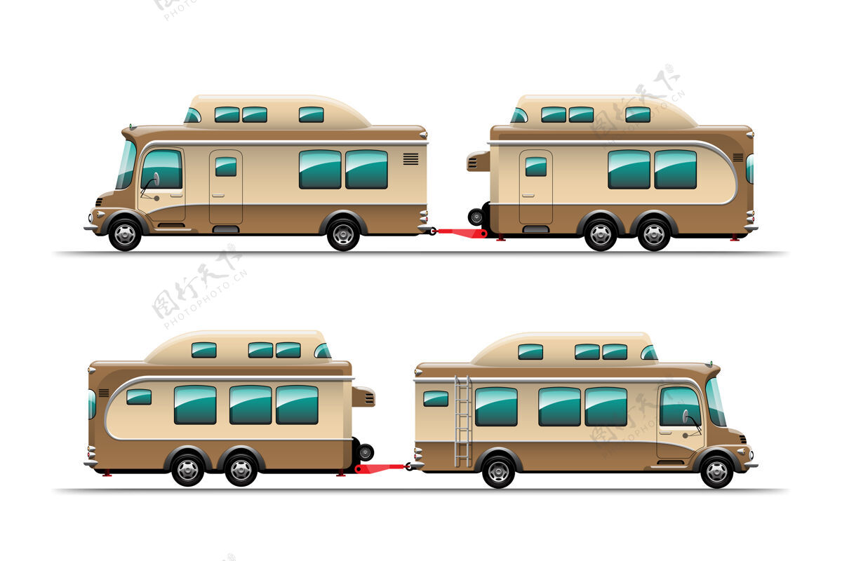 假日露营拖车 旅行移动房屋或大篷车的侧视图插图旅行拖车旅行