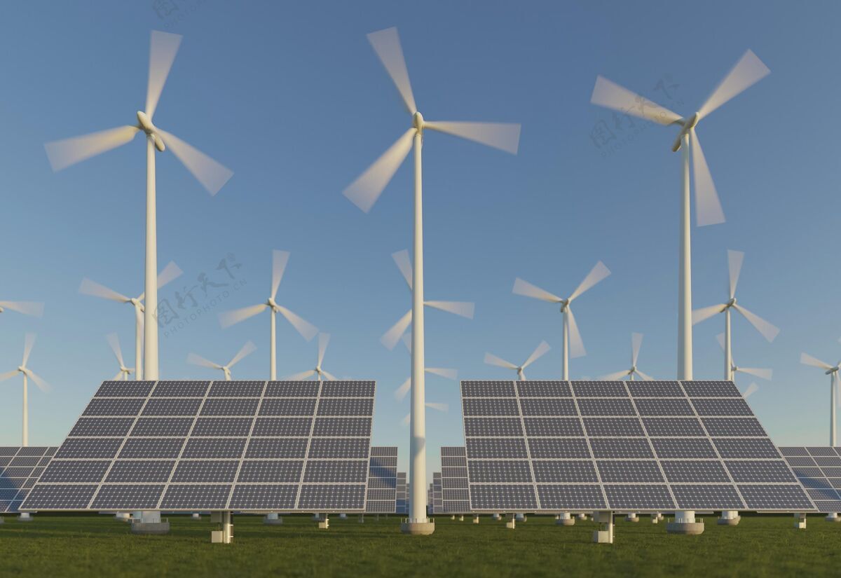 保护自然节能3d太阳能面板项目3d风车可再生能源
