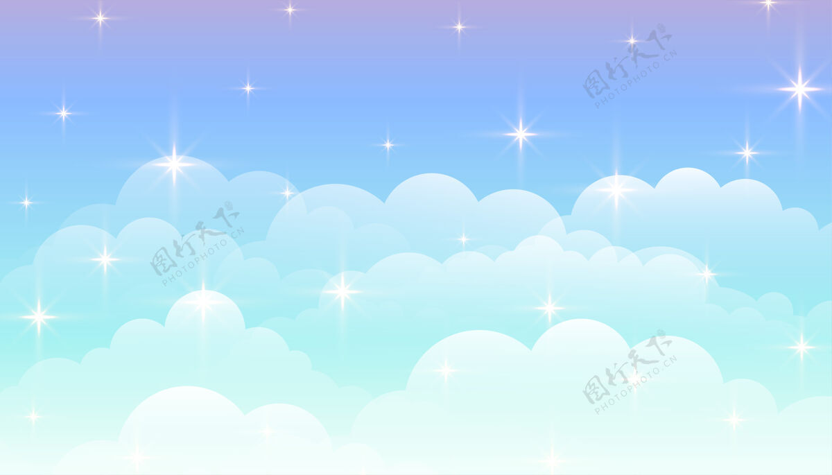 漫画梦幻般神奇的云彩与星星睡眠墙纸闪亮