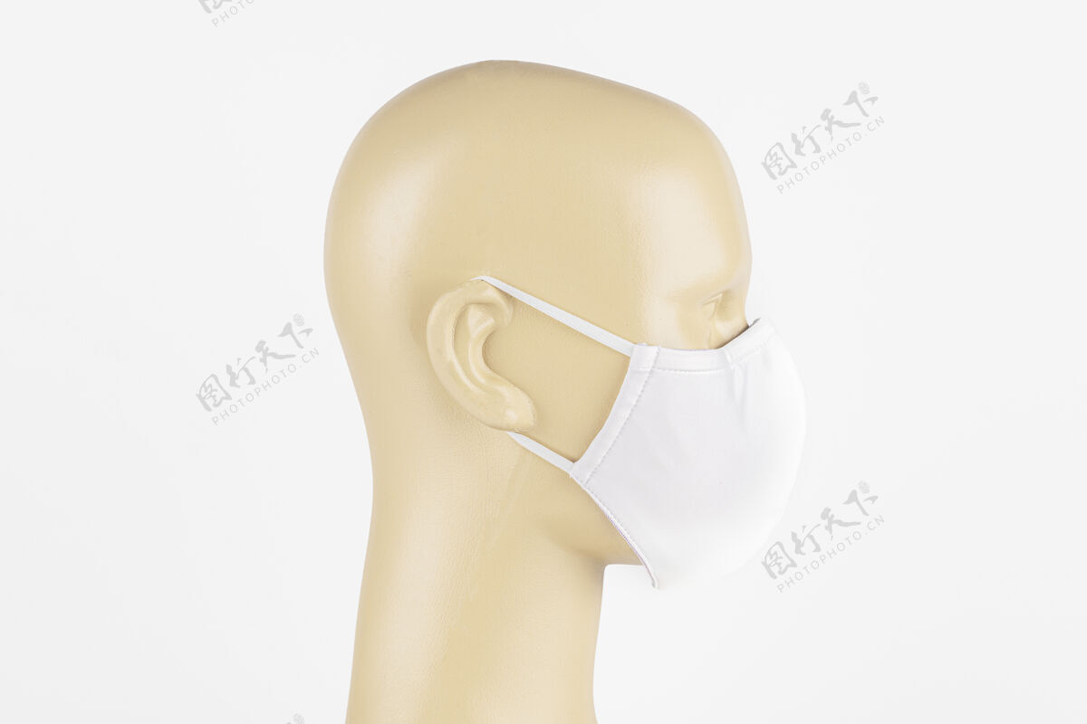 空气污染人体模型上的白色织物面罩病毒爆发复制空间头部