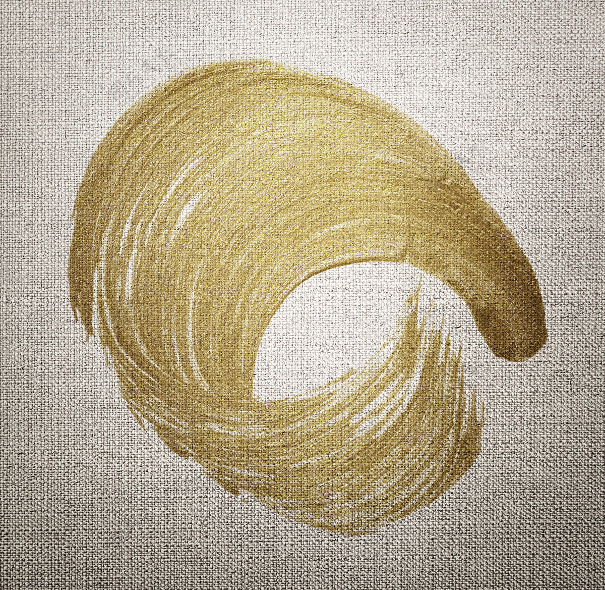 创建金色油画笔触纹理在棕色织物纹理背景上金色材料徽章