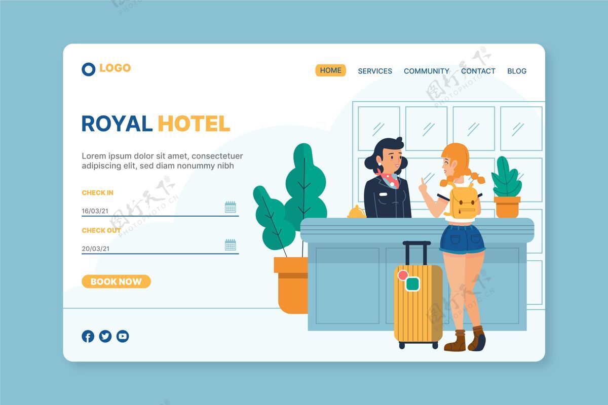 客房创意酒店登录页与插图主页登录页网页模板
