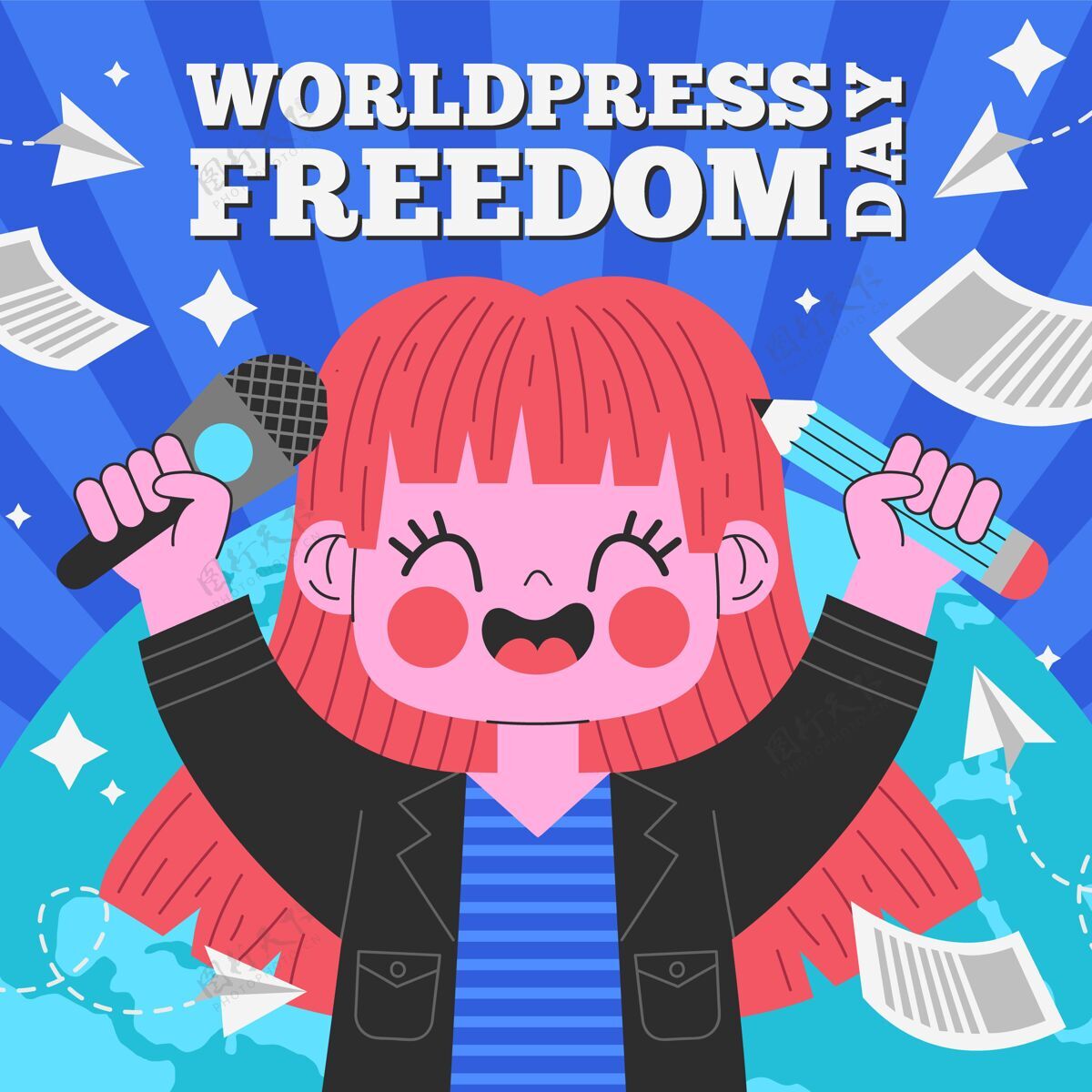 全球平面世界新闻自由日插画自由记者言论自由