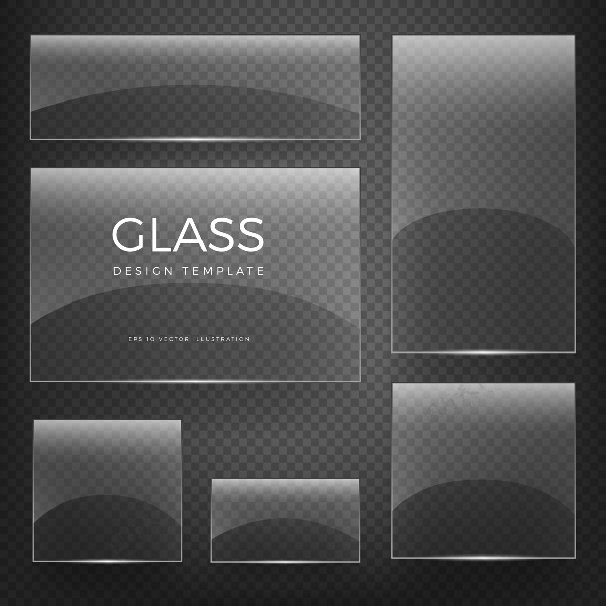 反射透明玻璃空白垂直和水平光滑的空白横幅和棋盘格背景卡透明空白逼真