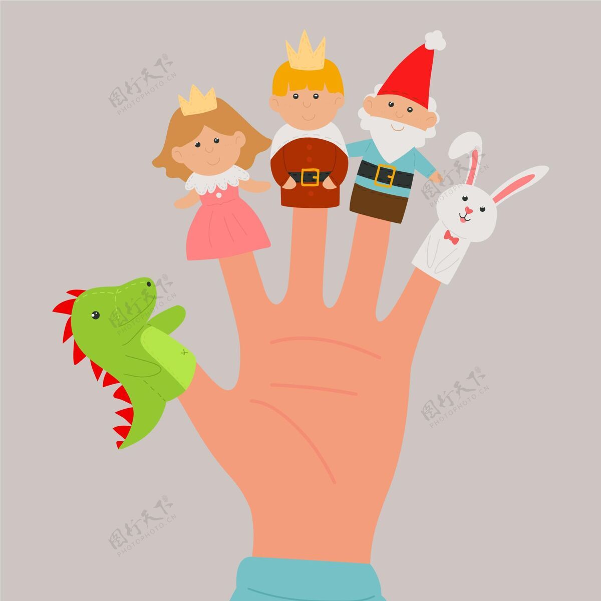 角色手绘可爱的手指木偶包动物童话游戏