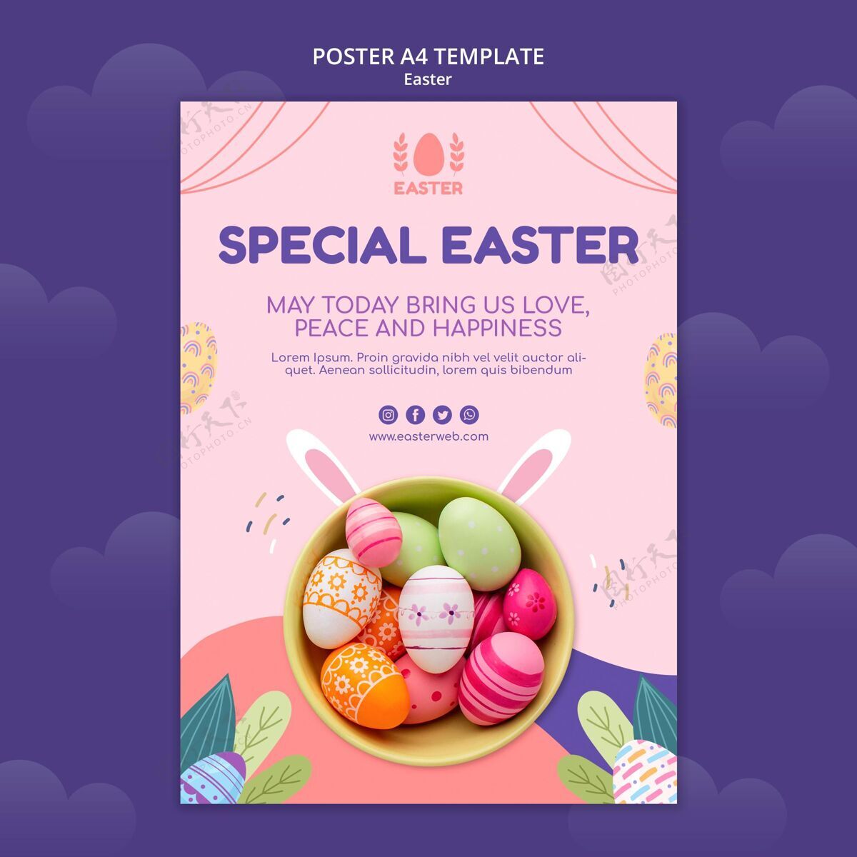 彩蛋美丽的复活节活动海报模板与照片复活节传统复活节快乐