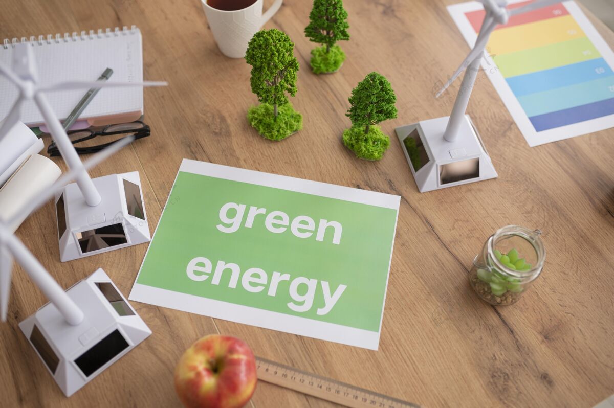 节能绿色能源信息的顶视图纸工作可再生能源更新