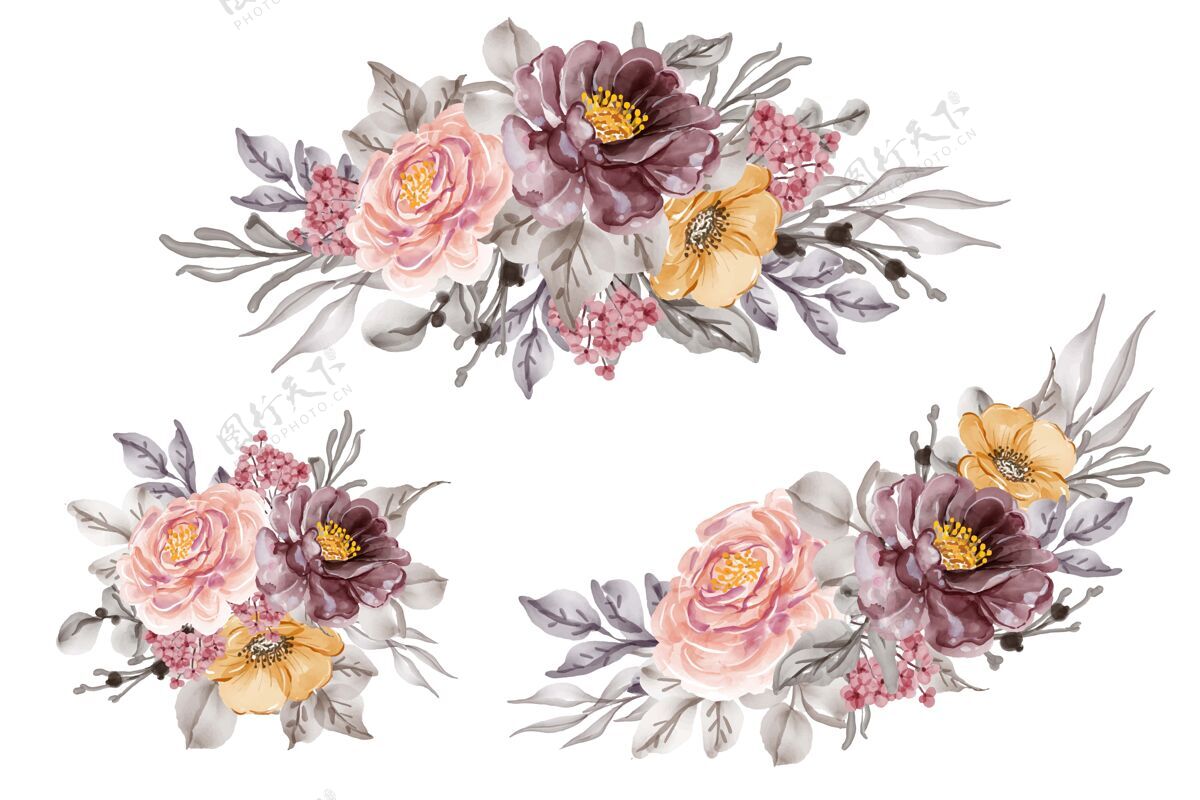 花婚礼的插花和一束紫粉色的花玫瑰植物学牡丹