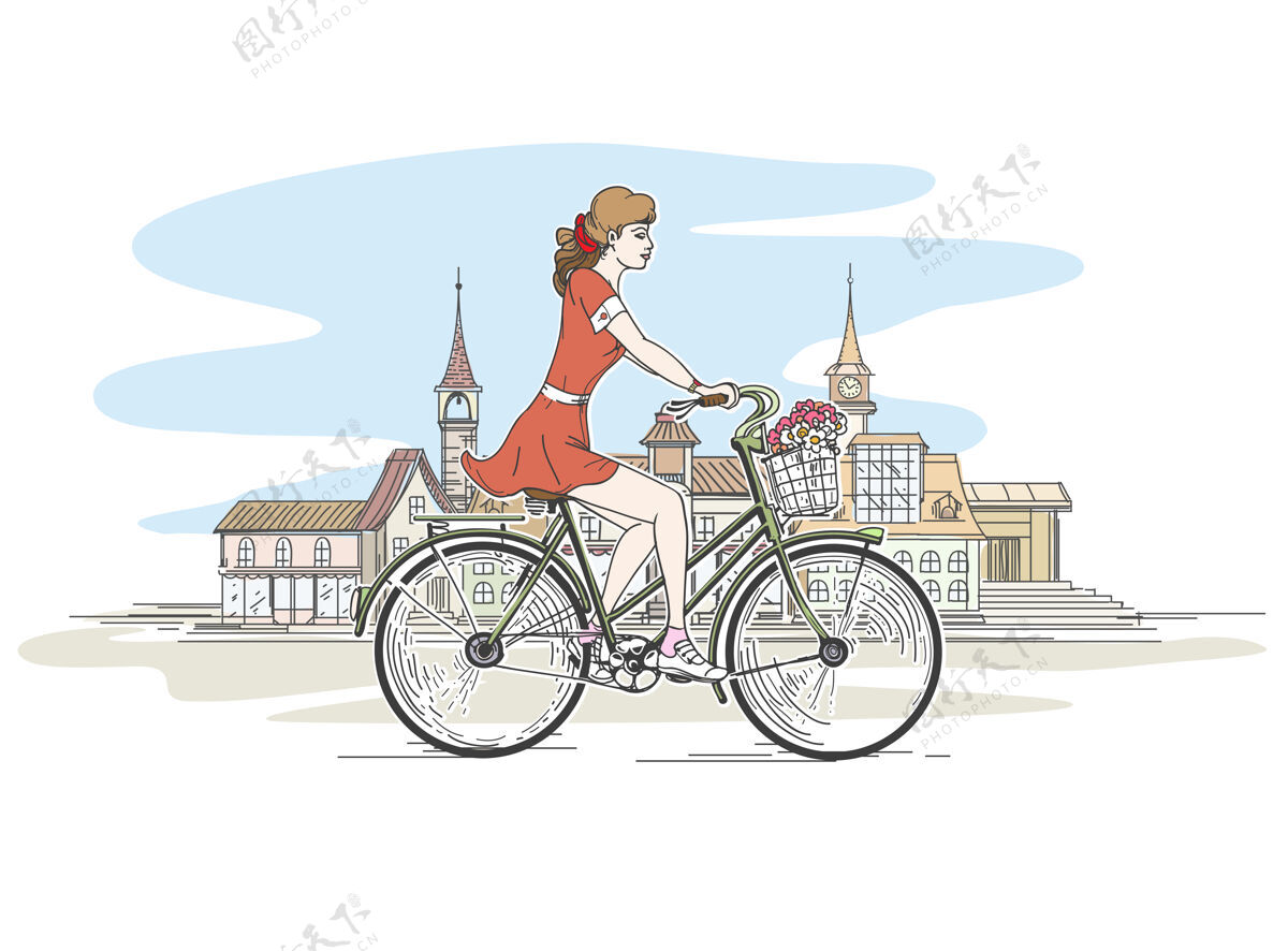 动作骑自行车的女孩运动服装女性