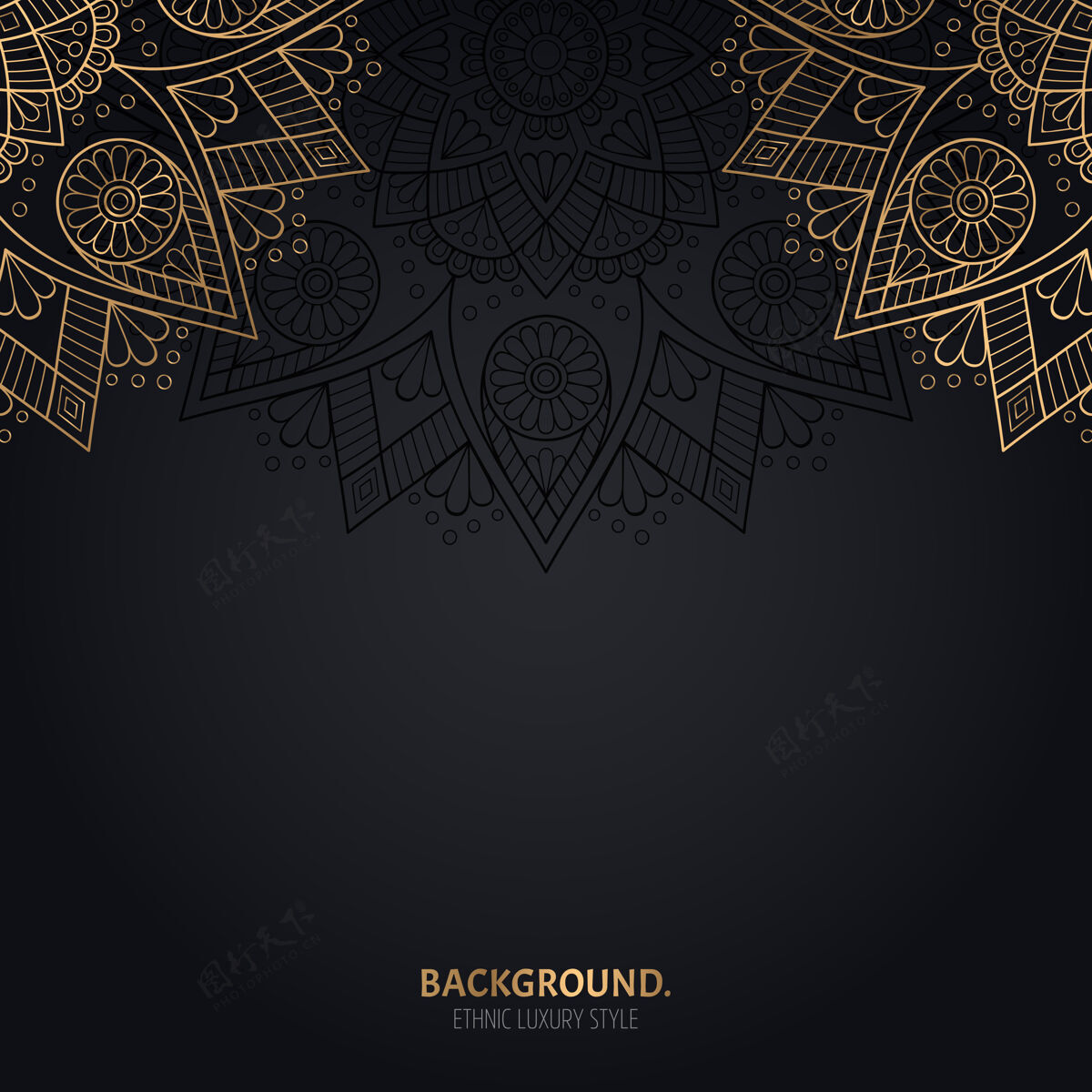 曲线伊斯兰黑色背景 金色曼荼罗装饰黄金曼荼罗古董