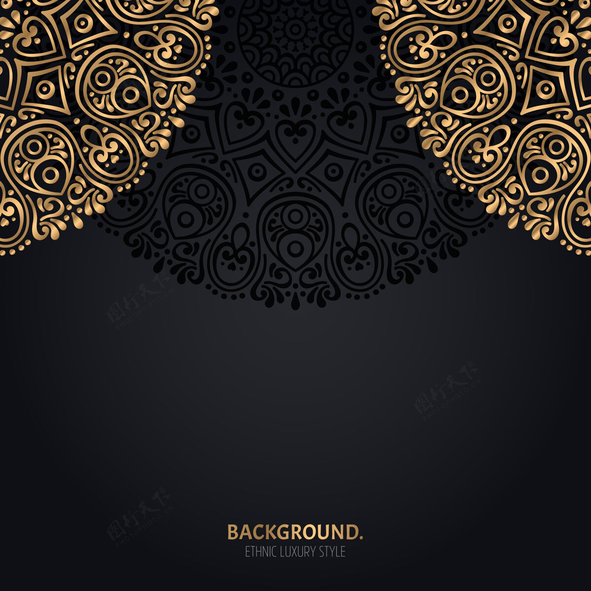 圆圈伊斯兰黑色背景 金色曼荼罗装饰东方古董漩涡
