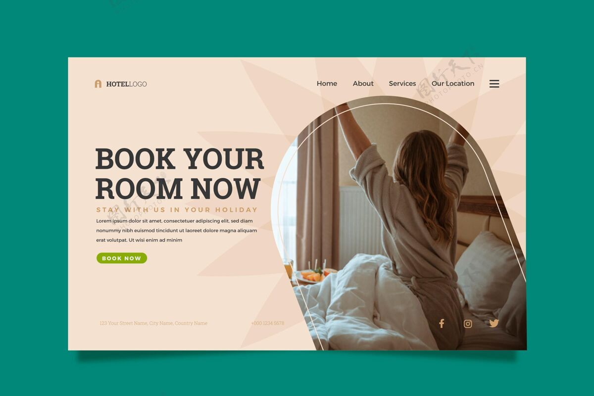 房间酒店登录页与照片预订旅游网页模板