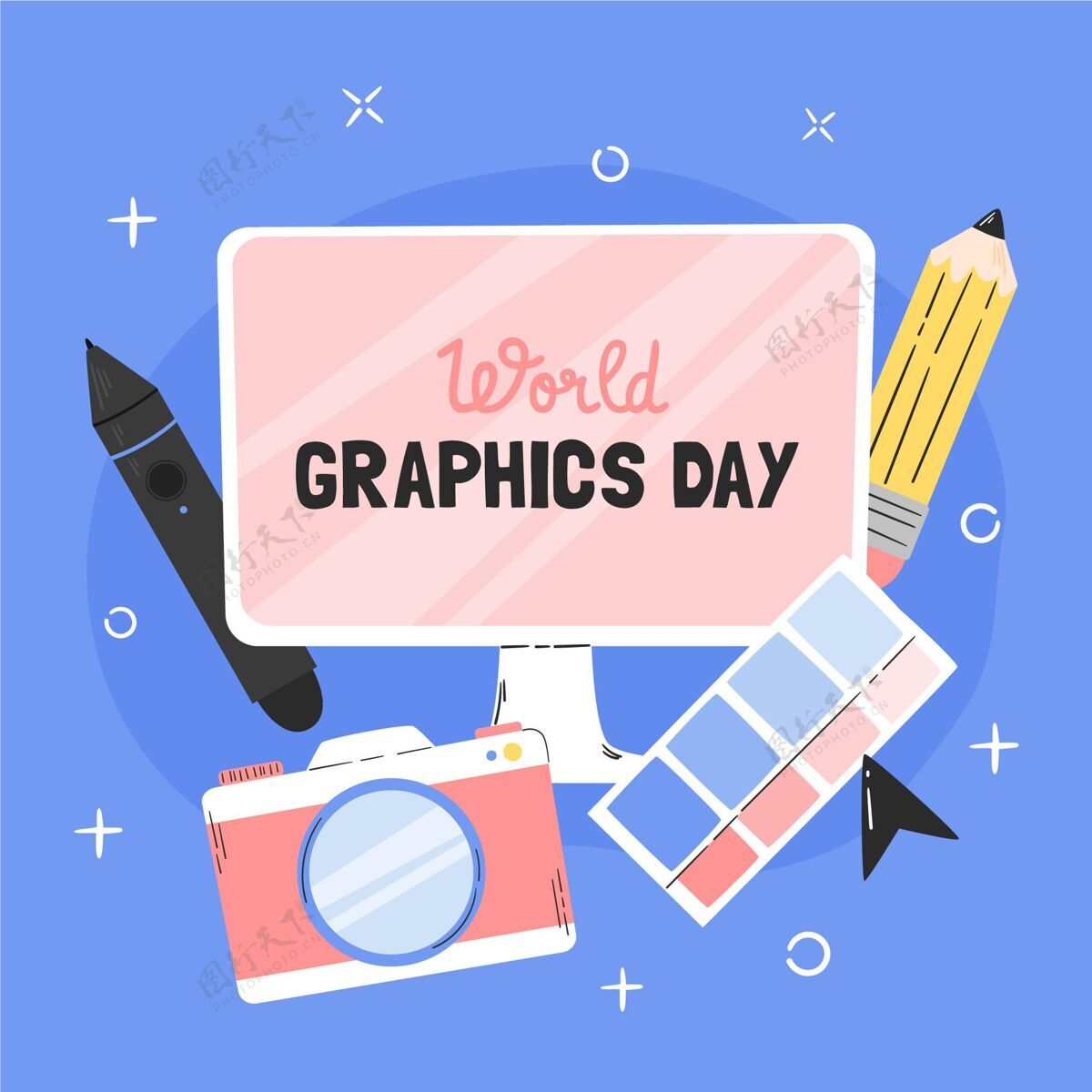 世界图形日手绘世界图形日插画国际世界传播设计日平面设计师