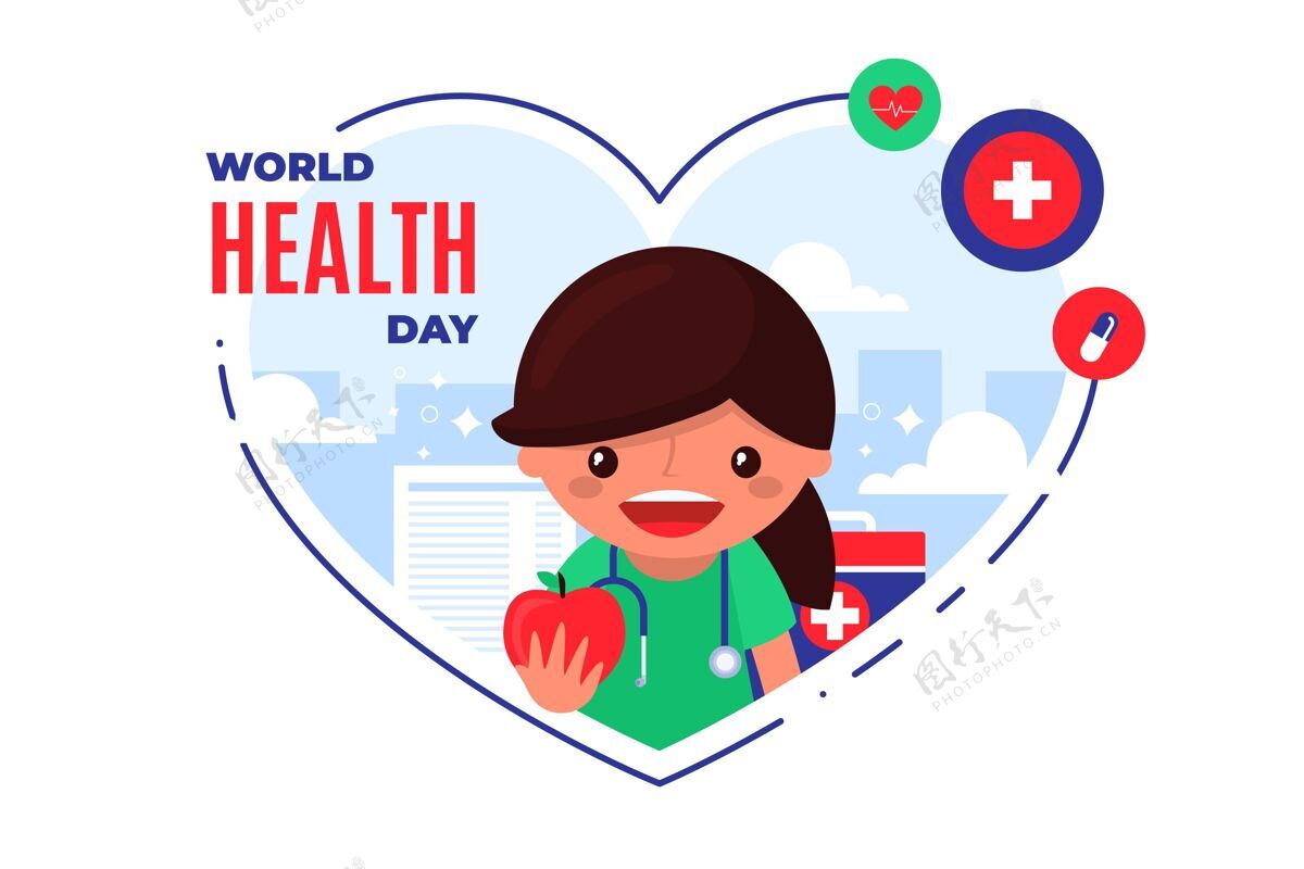 全球平面世界卫生日庆祝插画4月7日世界卫生日健康专家