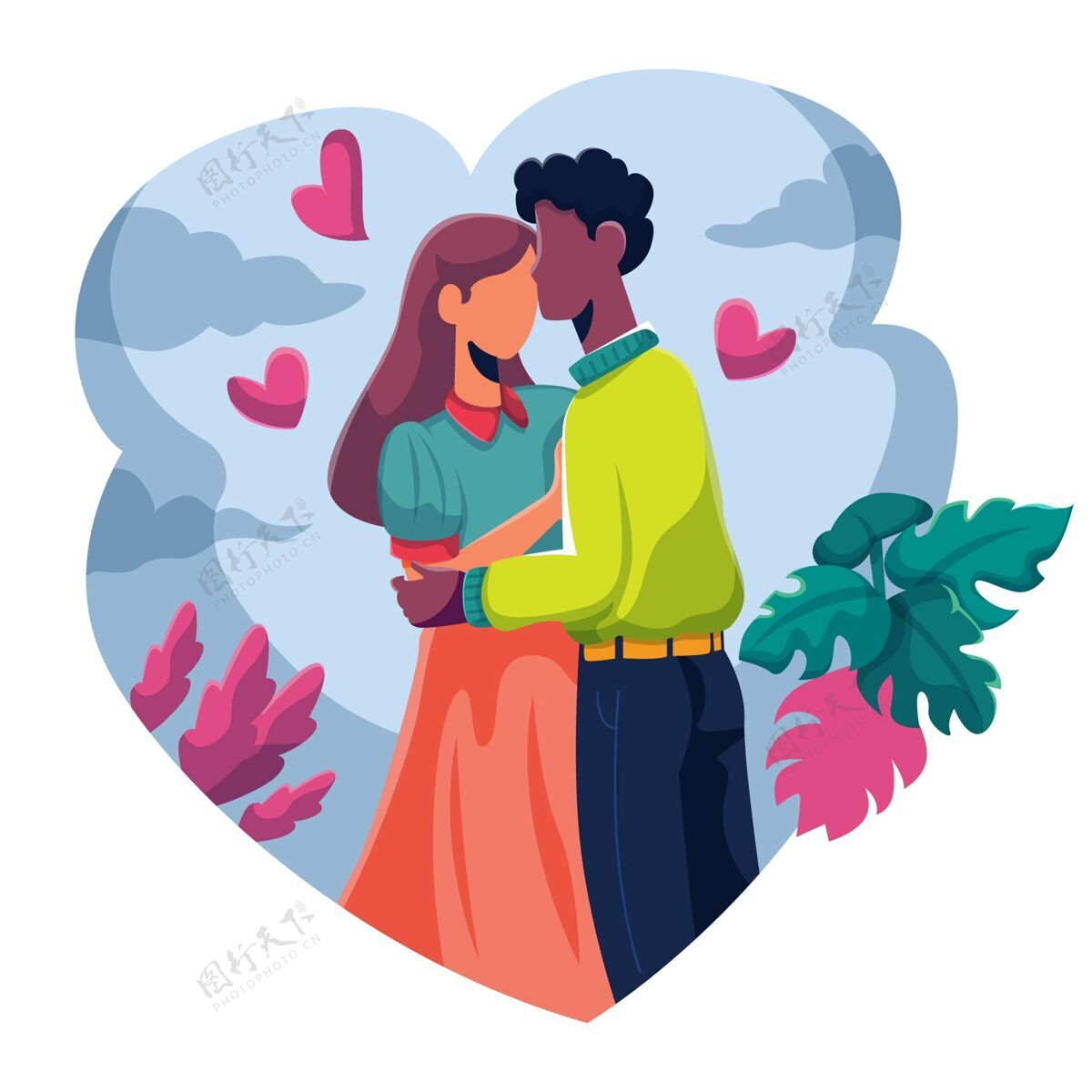 全球国际接吻日插画爱感情接吻