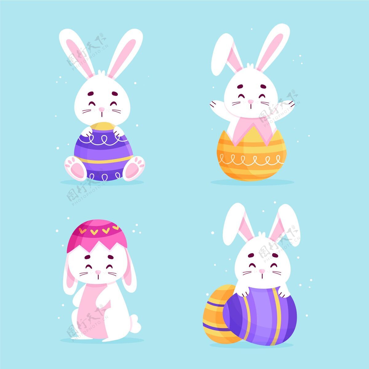 插画手绘复活节兔子系列手绘包复活节兔子
