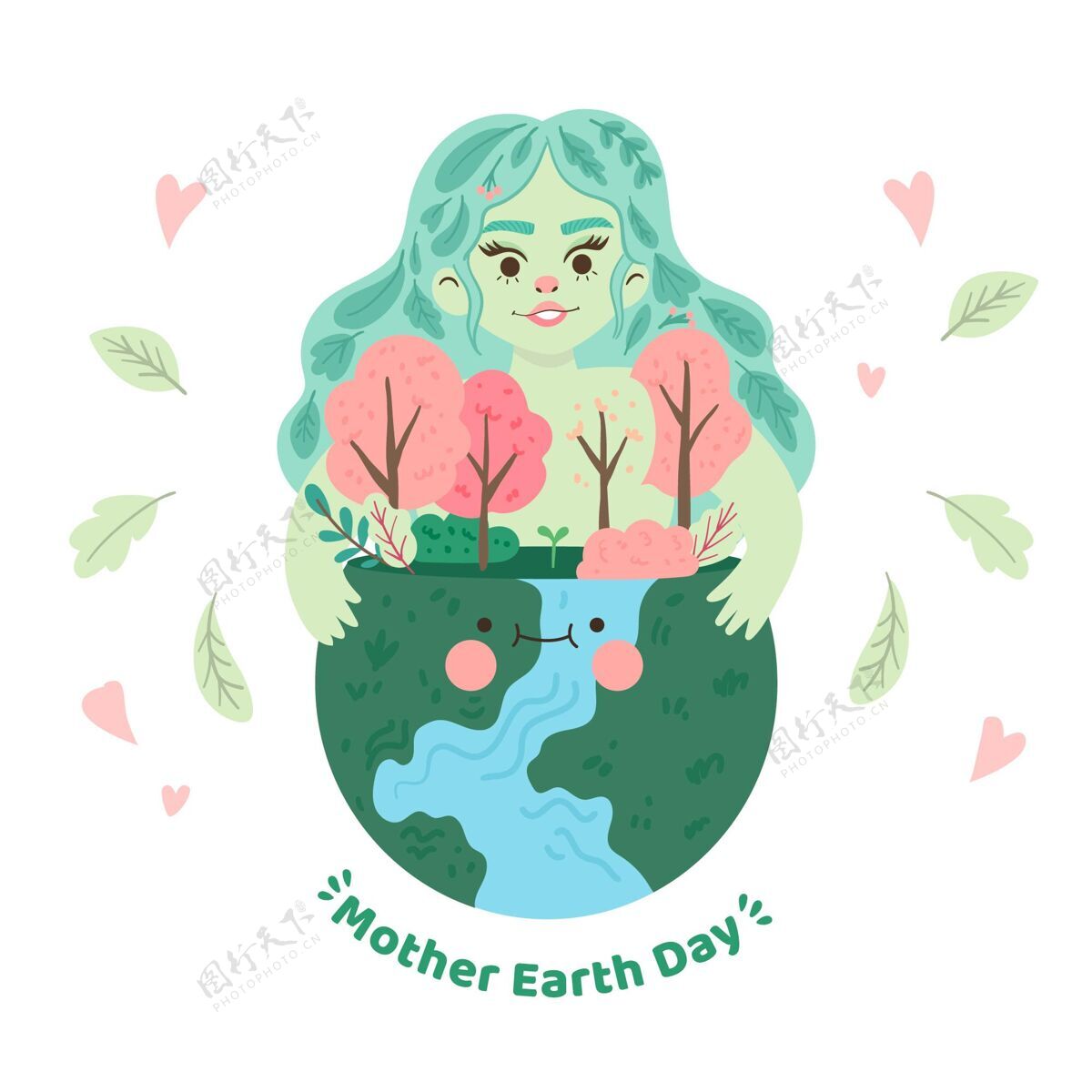 地球卡通地球母亲节插画动物地球母亲生态系统