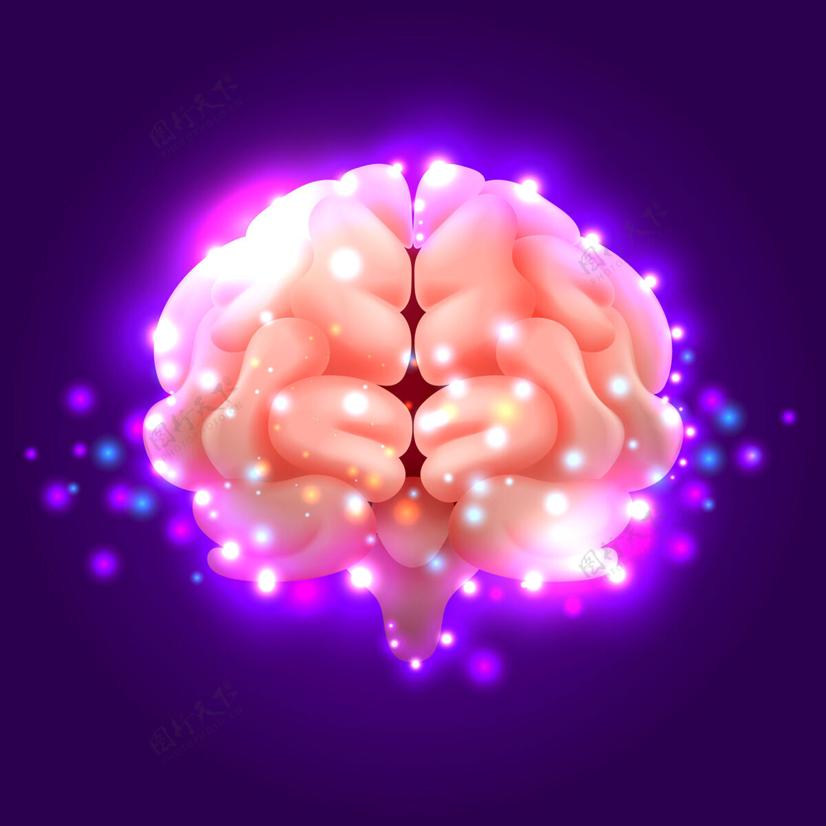想象人类的大脑亮着紫色的灯大脑人类技术