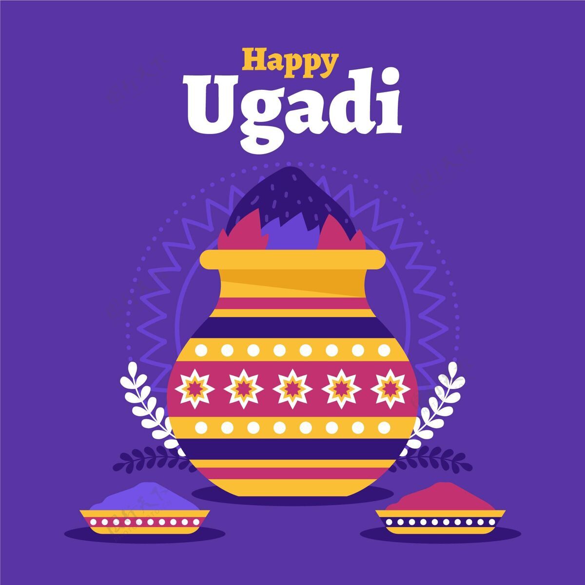问候语平面设计ugadi插图庆祝印度乌加迪