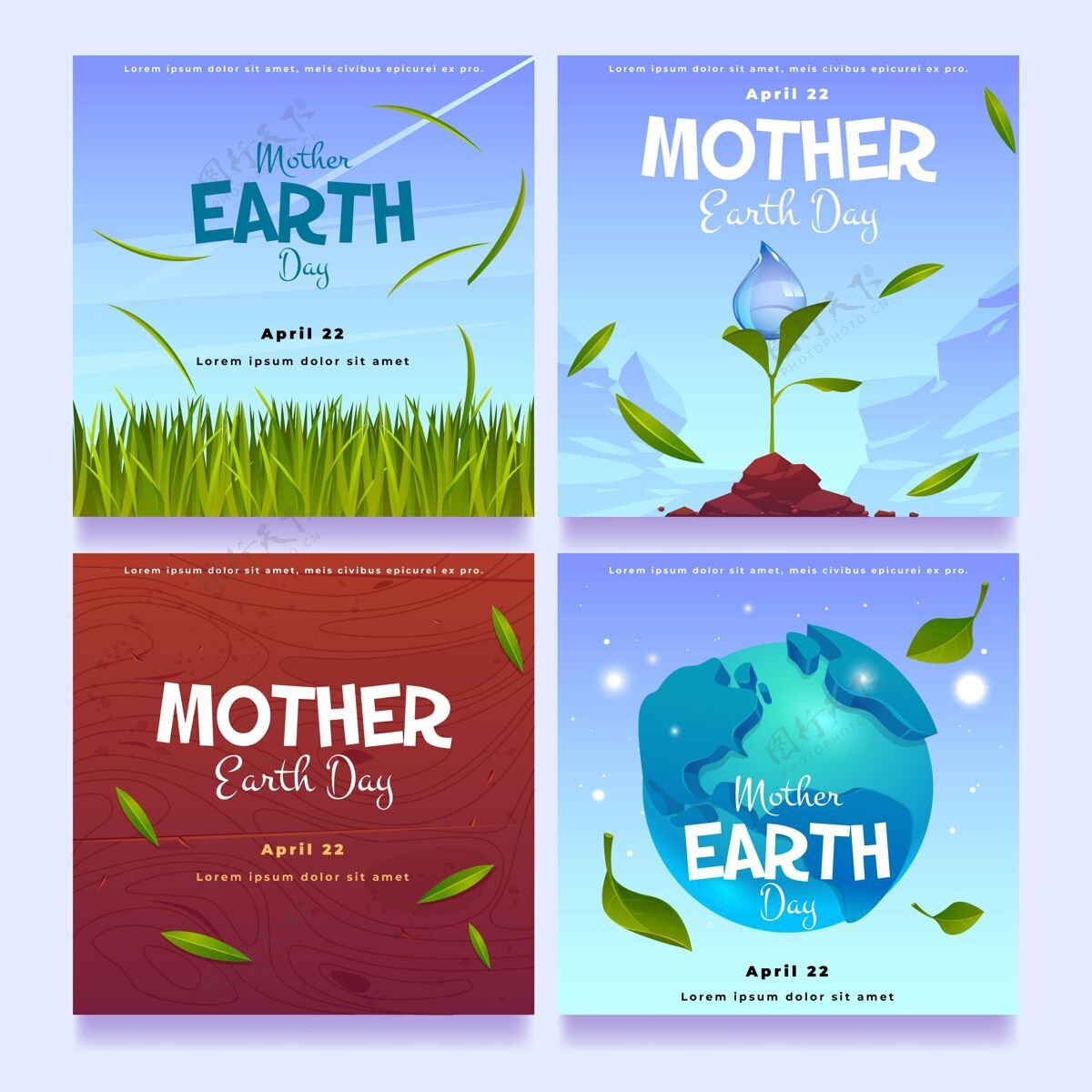 动物平面地球母亲日instagram帖子集包装花卉地球日