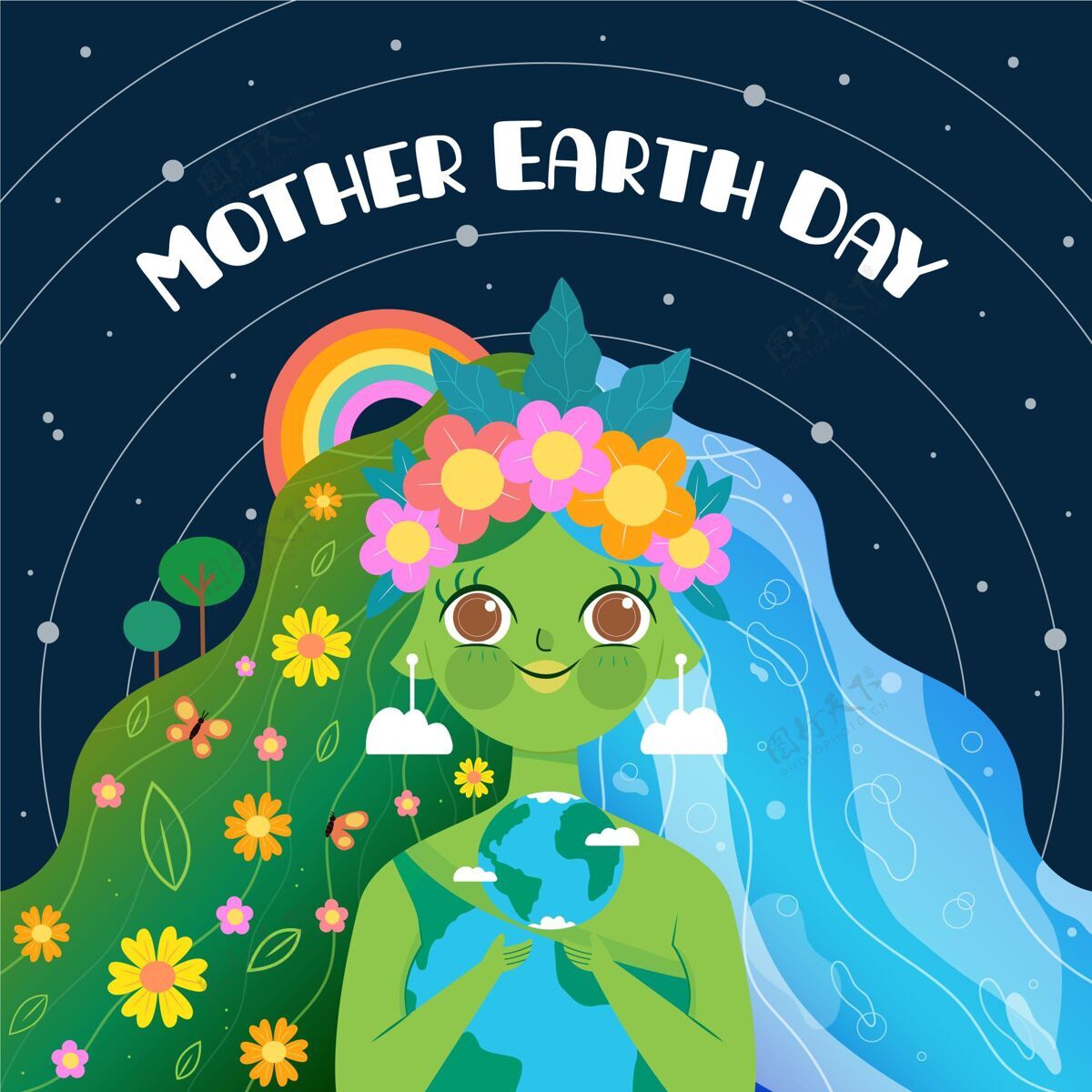 有机有机平面地球母亲日插画实习生自然环境