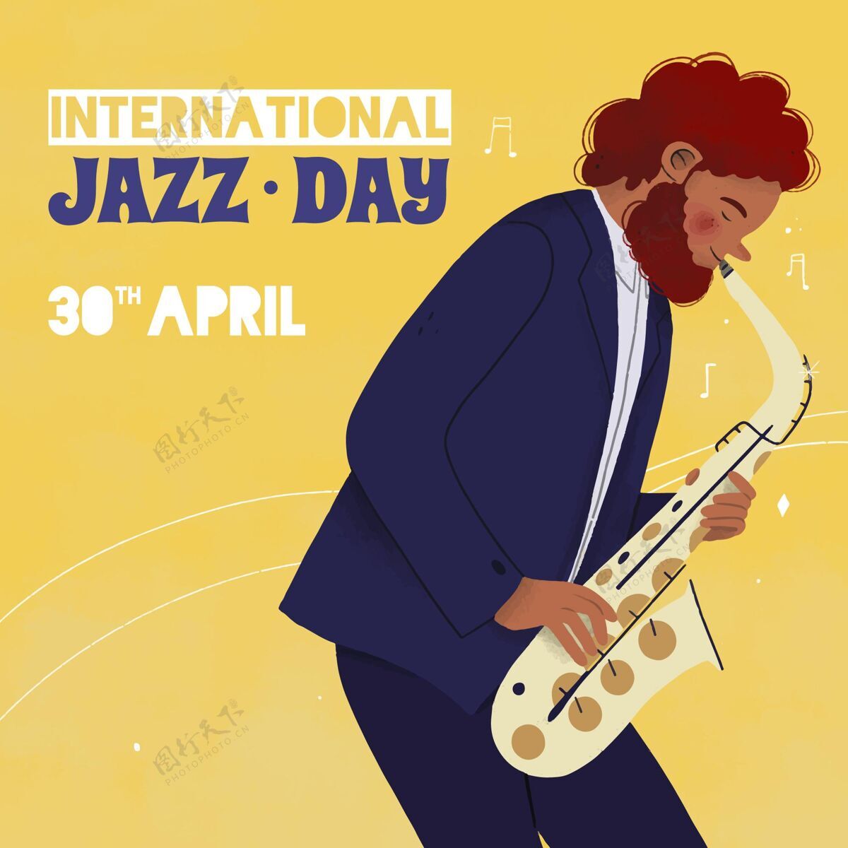 节日手绘国际爵士日插画爵士乐国际爵士乐日手绘