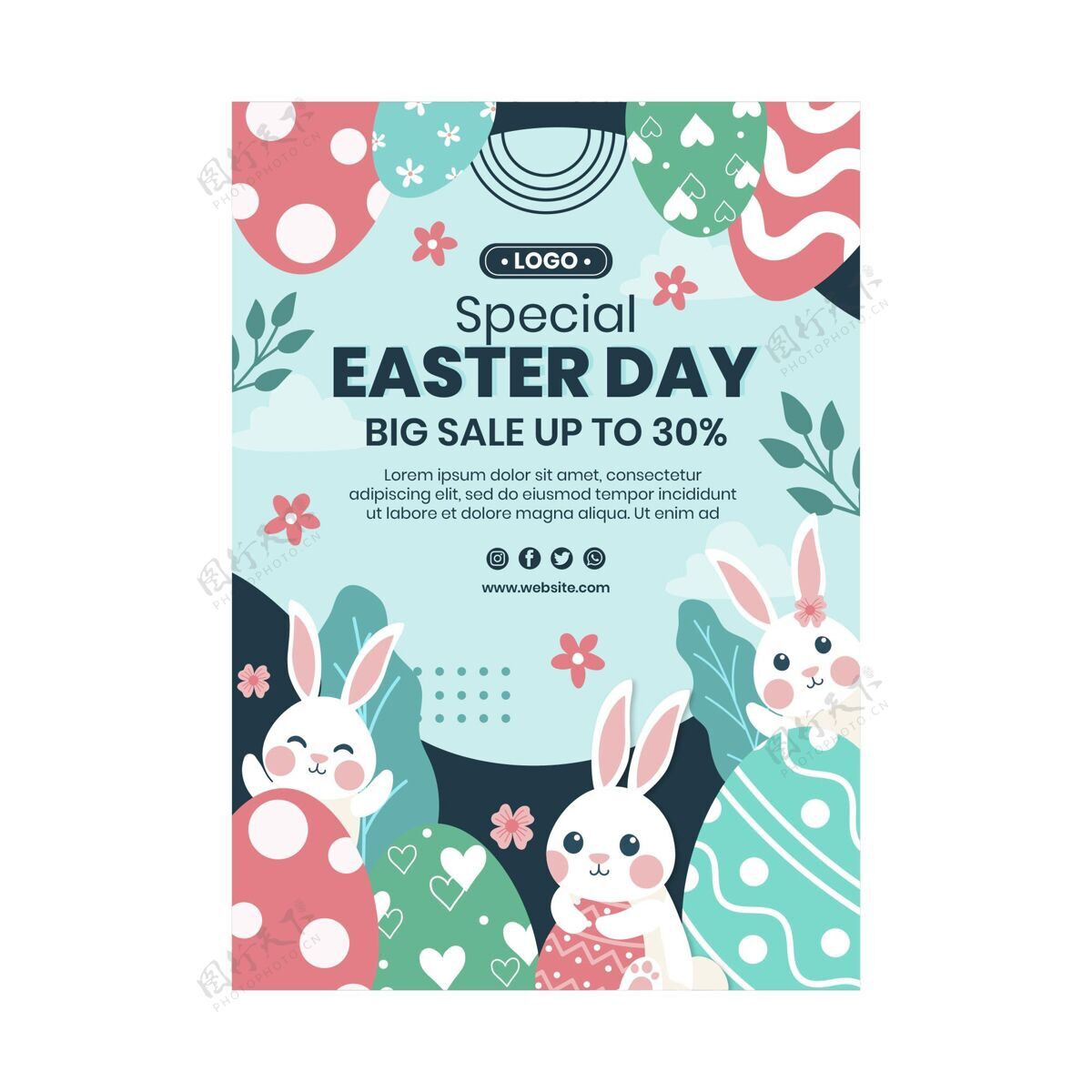 复活节复活节销售垂直海报模板基督教复活节兔子模板
