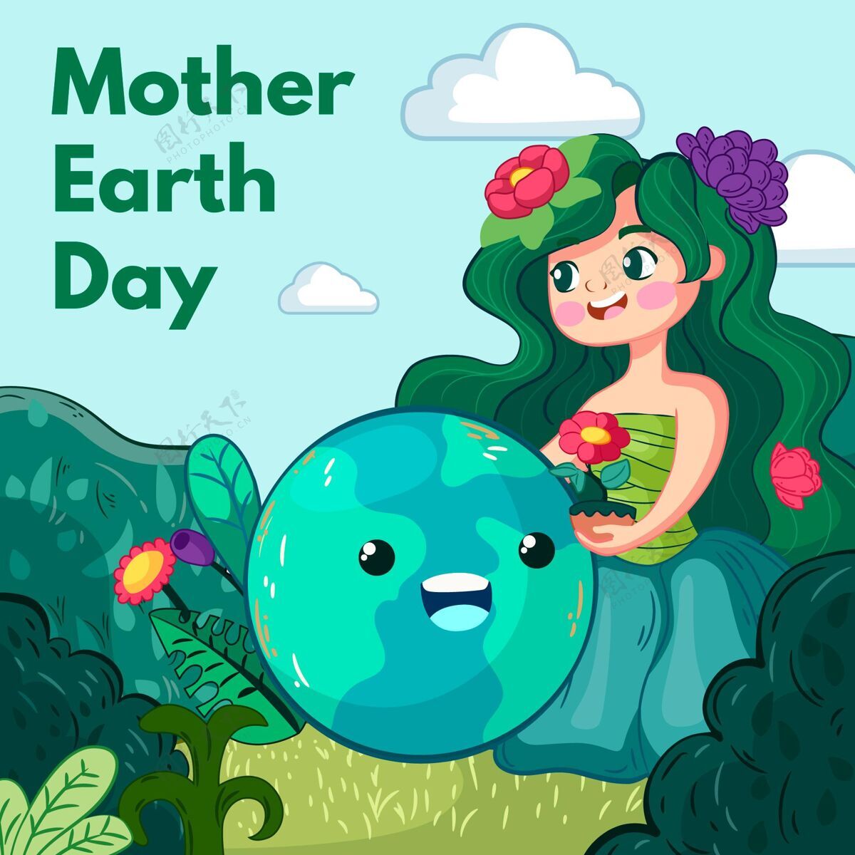 庆祝手绘地球母亲节插图生态系统插图意识