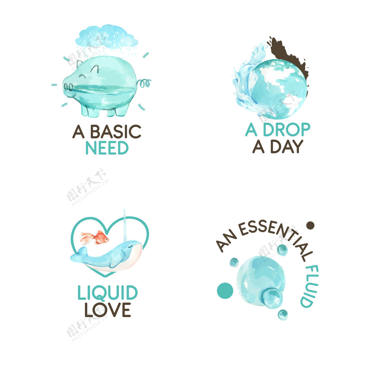 工作标志设计与世界水日概念水彩插画营销广告标志