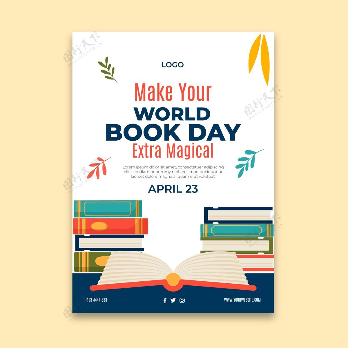 模板世界图书日垂直海报模板4月23日版权日卷