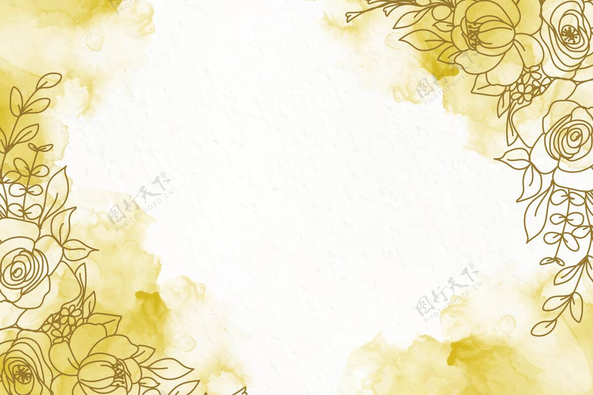 波优雅的金色醇墨花卉背景模板手绘绘画