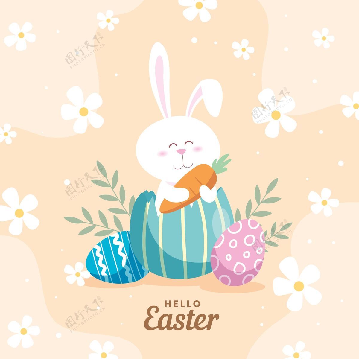 可爱手绘可爱的复活节兔子插图帕斯卡复活节插图